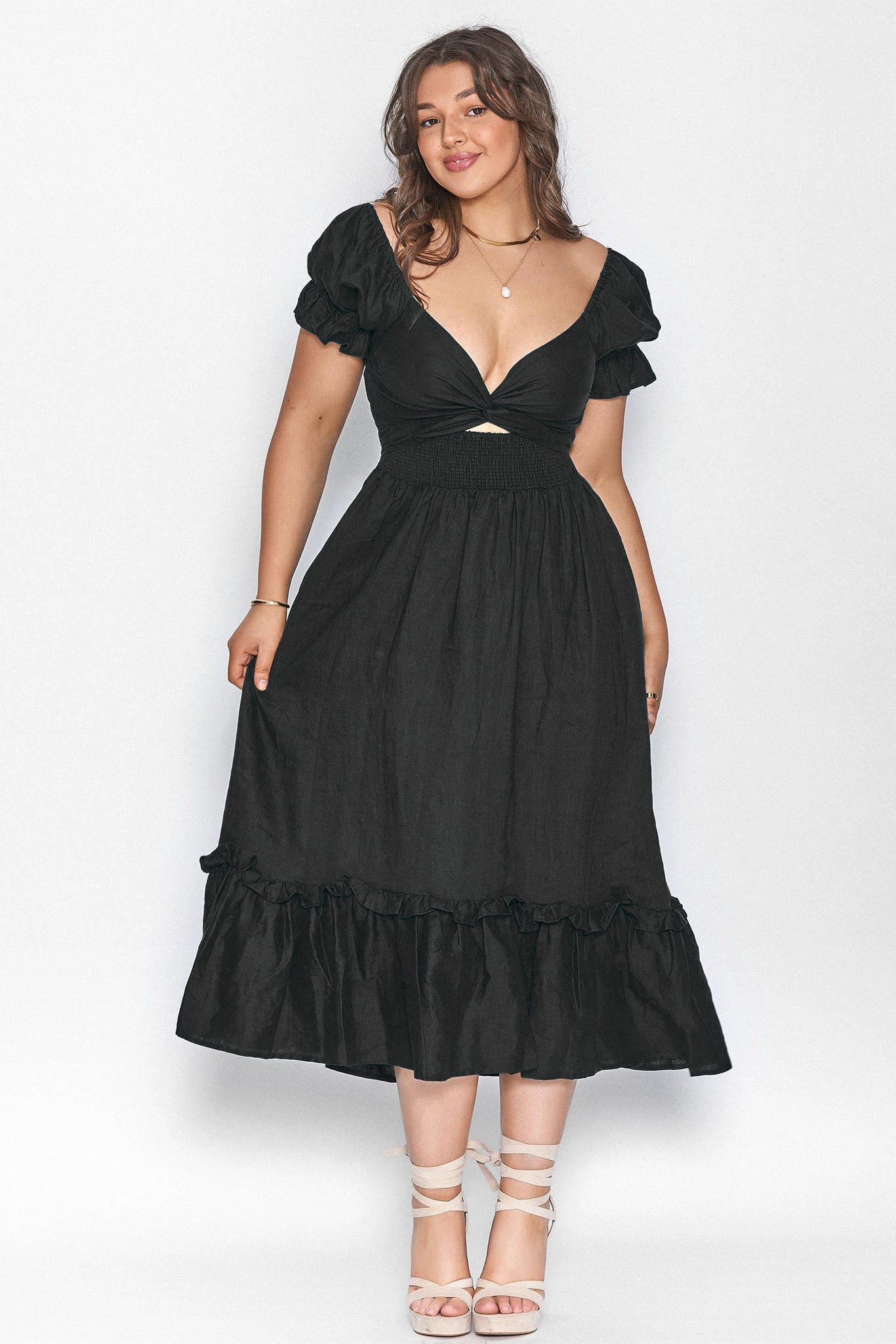 Black 100% Linen Multiway Wrap Dress – Aulieude