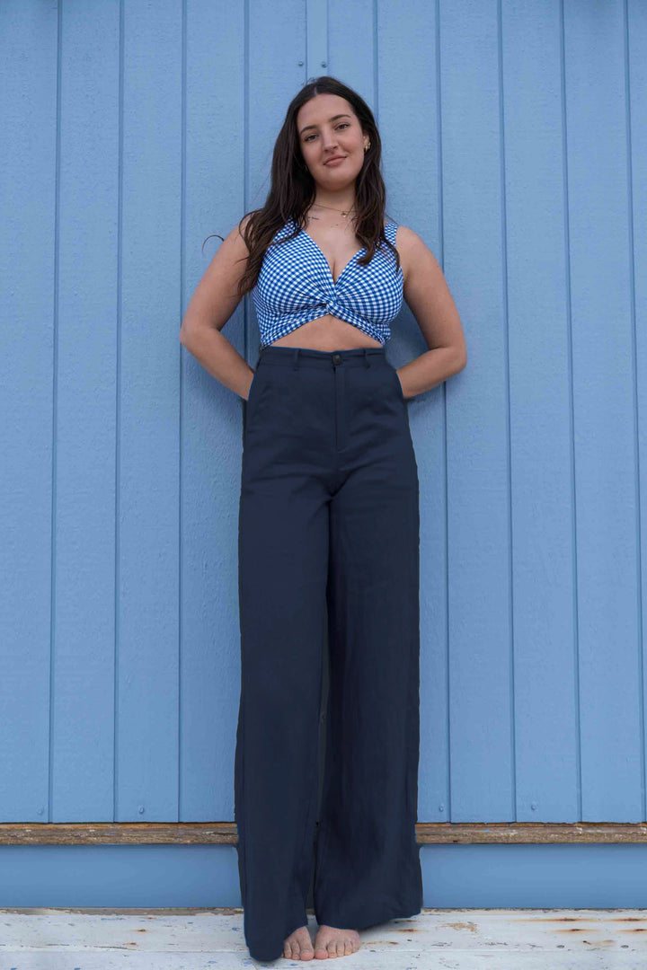 Frankie Navy Pants Tall - 100% Linen