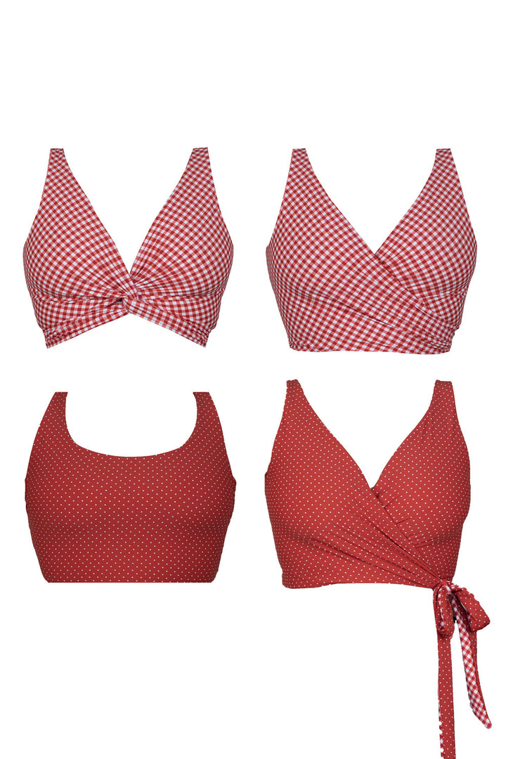 Lola Reversible Bikini Top - Red Polka Dot / Gingham