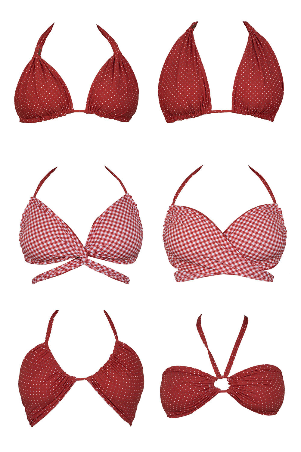 Eva Reversible Bikini Top - Red Polka Dot / Gingham