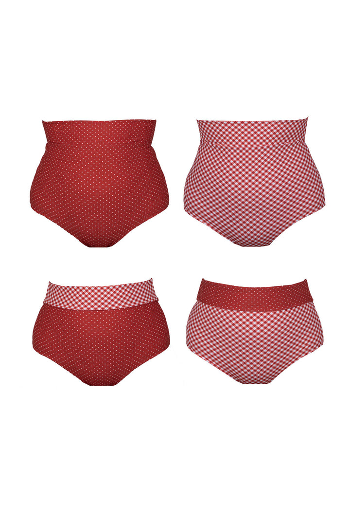 Tamara Reversible Bikini Bottom - Red Polka Dot / Gingham