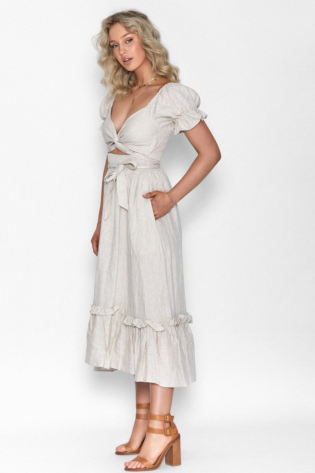 Marianne Oat Wrap Dress - 100% Linen